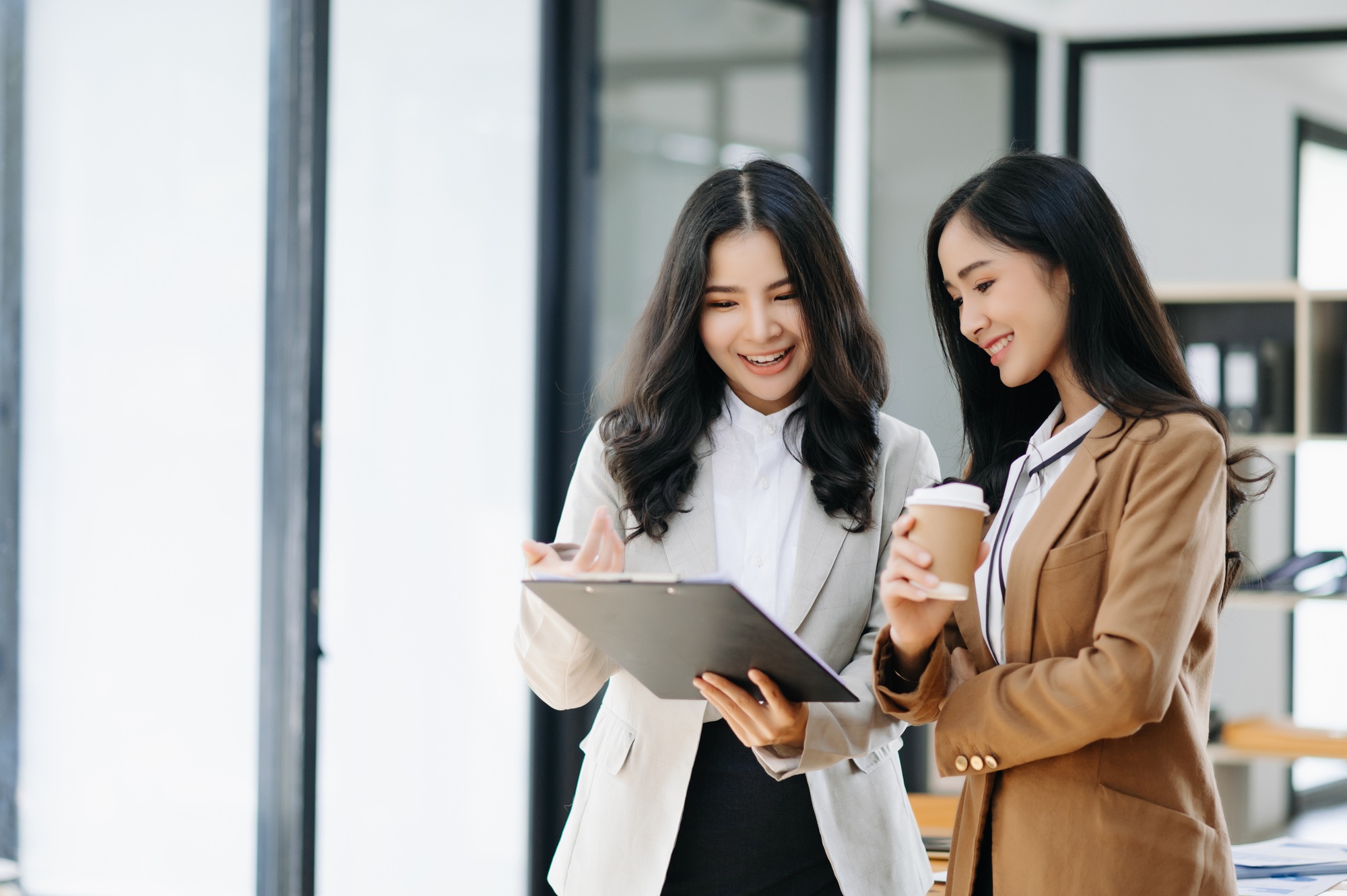 Kind leader executive manager share and discuss business solutions plan ideas on tablet